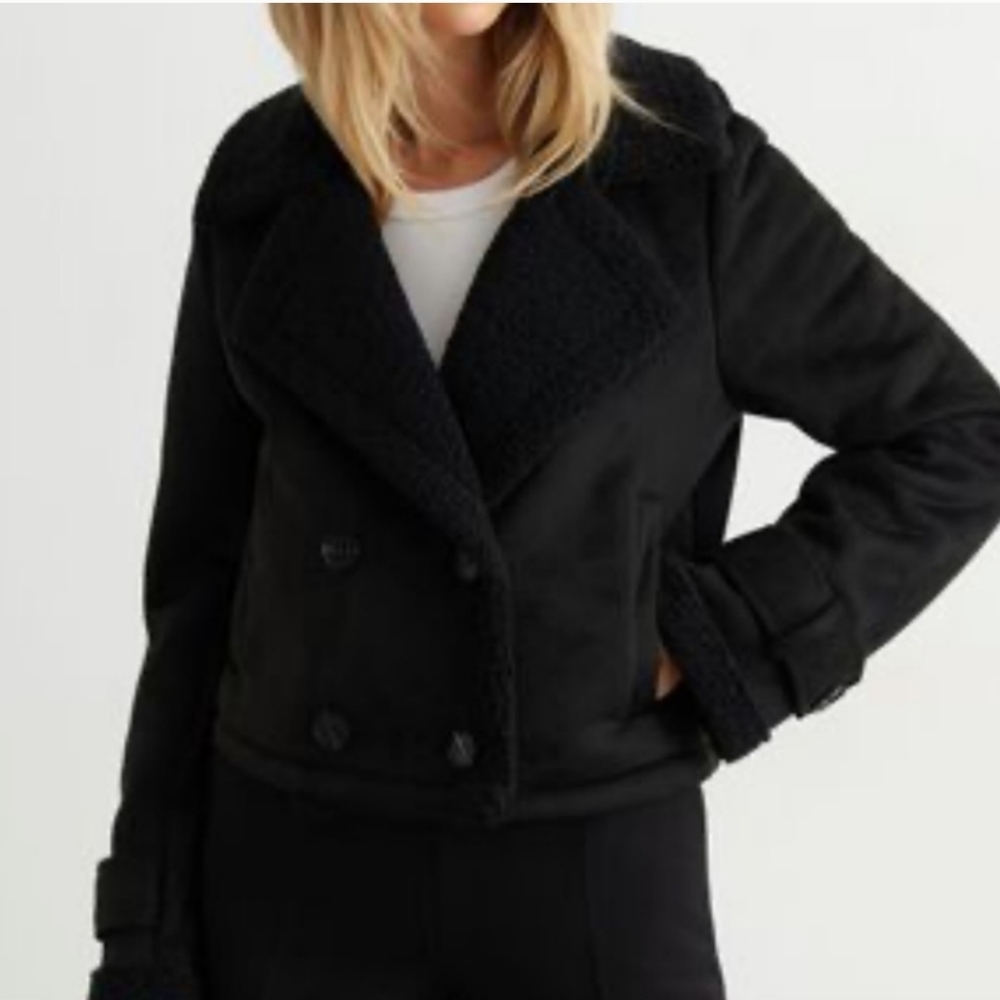 Dynamite Cropped Shearling Peacoat in Black, Size XS